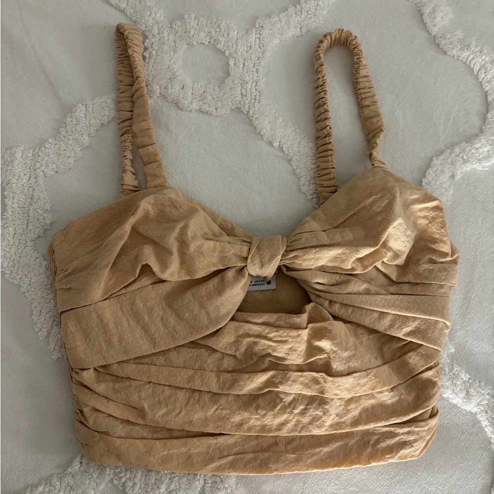 NWOT Zara Ruched Tan Crop Top